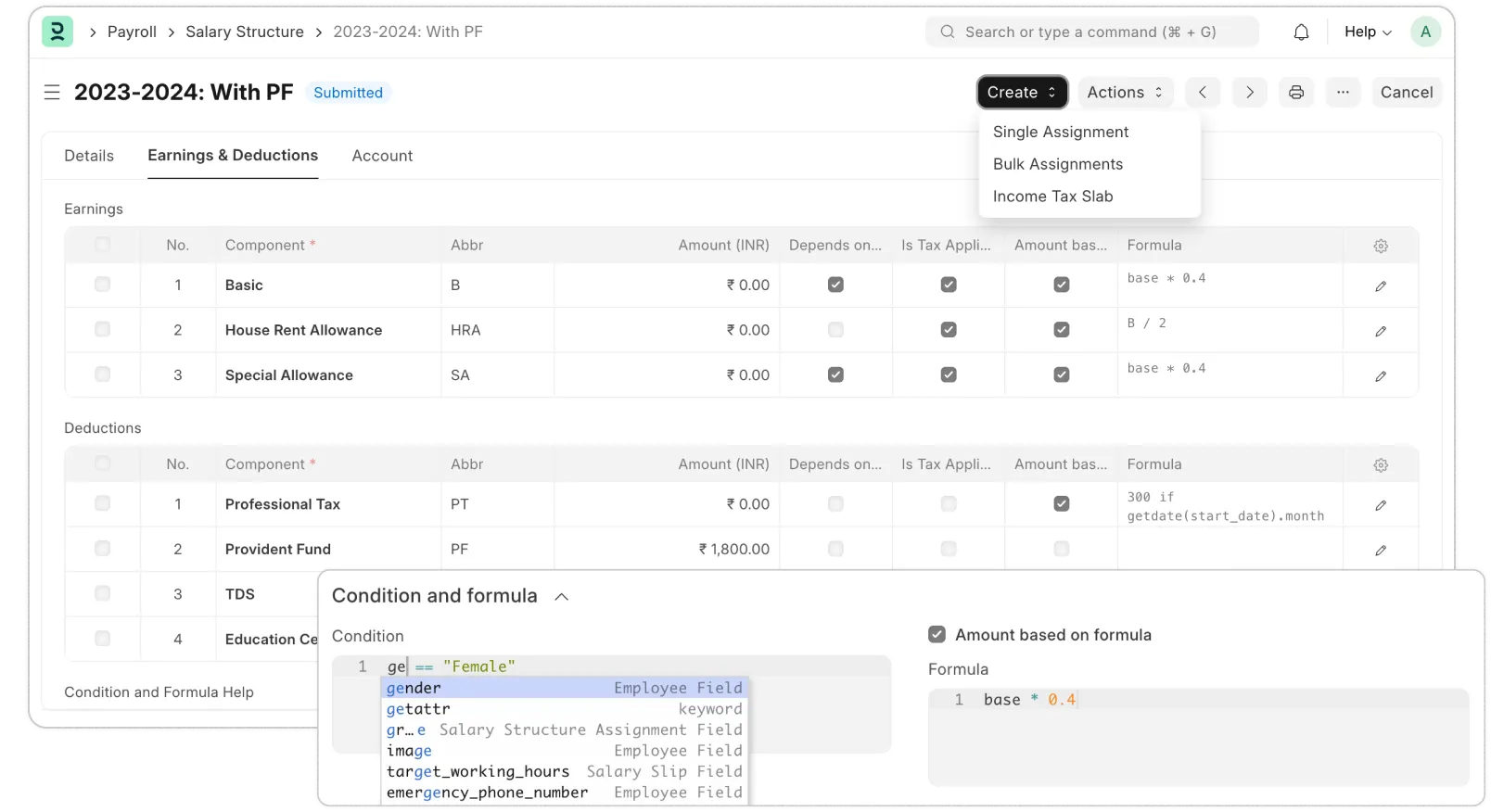 Axina HR salary structure configuration