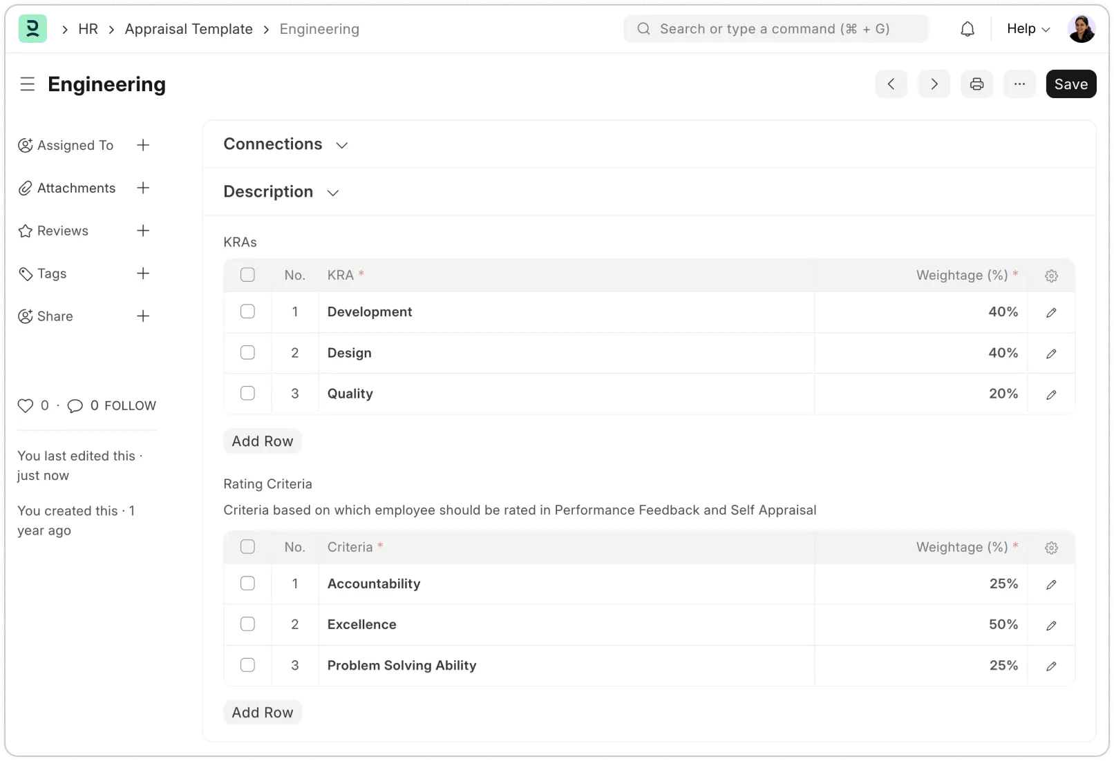 Axina HR appraisal templates