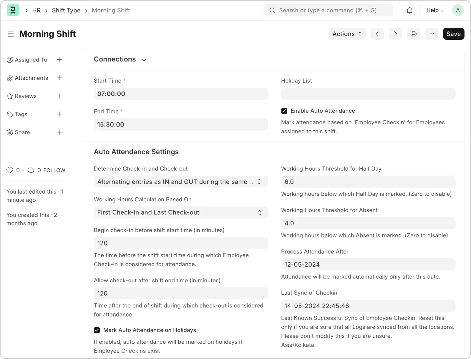 Axina HR shift configuration